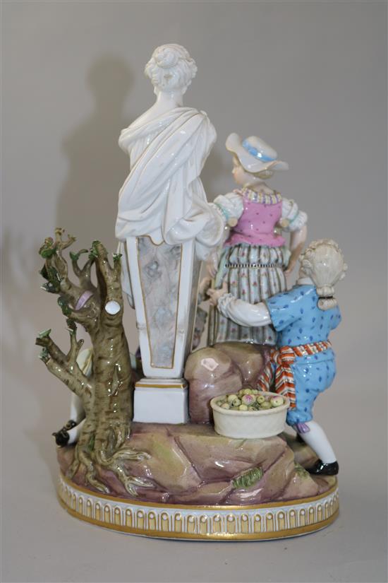 A Meissen group of children playing with stilts, 19th century, after Michel Victor Acier, 26.5cm, losses